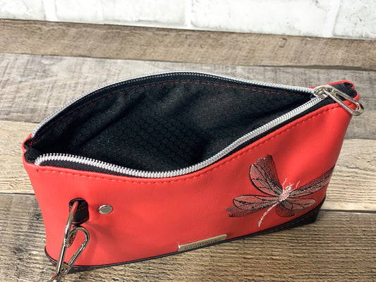 Red dragonfly wristlet interior