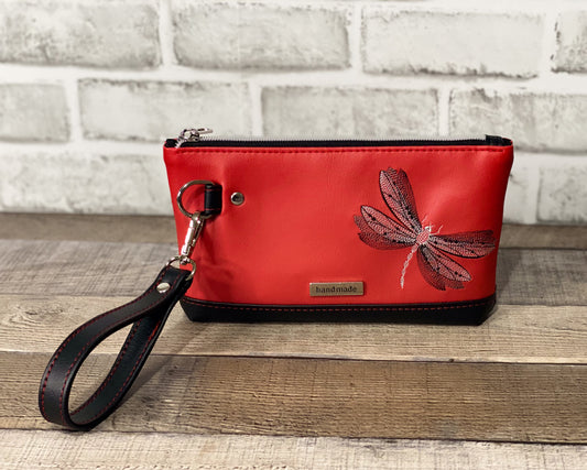 Red dragonfly wristlet front