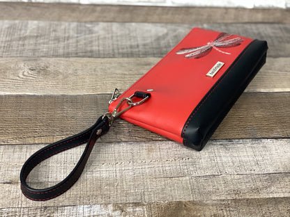Red dragonfly wristlet bottom and side view